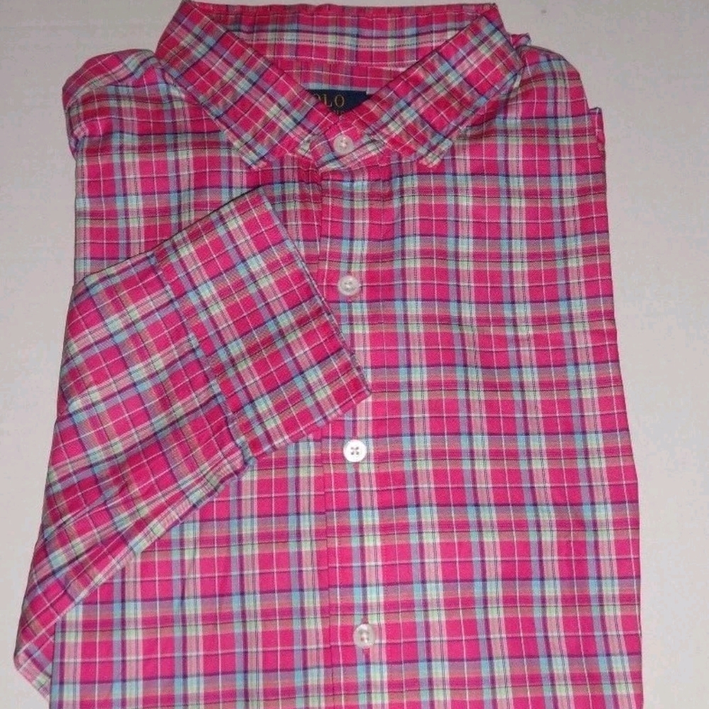 MENS POLO RALPH LAUREN PINK MULTI CHECKED L, cotton Long Sleeve